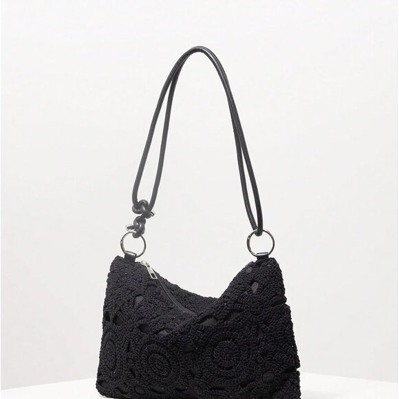 Fashion-Forward 3D Flower Clutch Bag - Adjustable Shoulder Style, Black - Picture 2 of 6